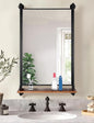 Industrial Pipe Mirror Wood Shelves,Bedroom Mirror with Shelf,Rectangle Iron Wall Mirrors for Living Room Bedroom(34.6 x 23.6 in)