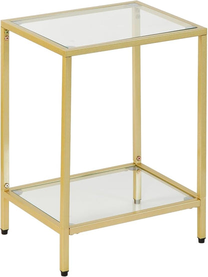 Modern 2-Tier Tempered Glass End Table - Stylish Black Metal Side Table for Small Spaces, Perfect for Living Room & Bedroom (Gold, 1PCS)
