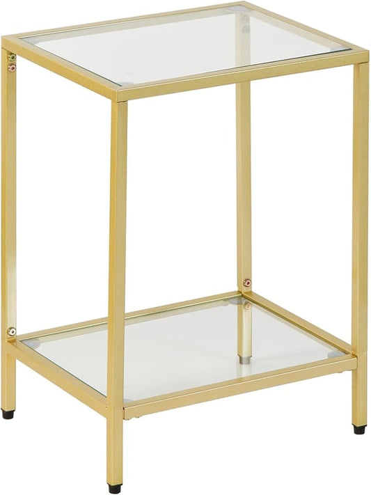 Modern 2-Tier Tempered Glass End Table - Stylish Black Metal Side Table for Small Spaces, Perfect for Living Room & Bedroom (Gold, 1PCS)