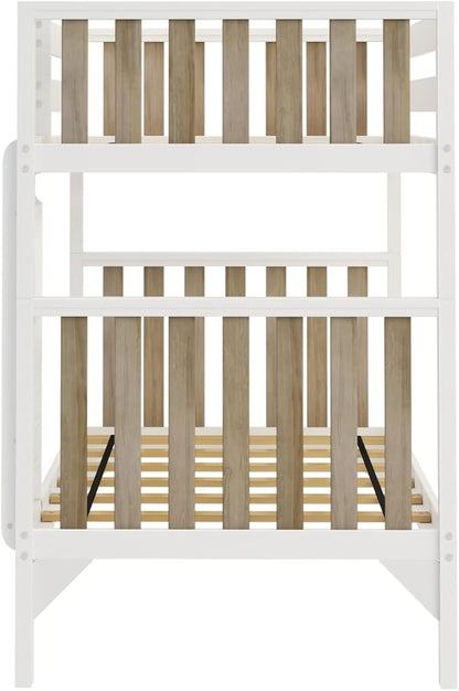 Max & Lily Bunk Bed, Scandinavian Modern Bunk Bed, Solid Wood Twin-Over-Twin Bed Frame for Kids, No Box Spring Needed, Blonde/White