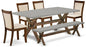 East West Furniture X797MZN32-6 6 Piece Dining Set Contains a Rectangle Dining Room Table with X-Legs and 4 Light Beige Linen Fabric Upholstered Chairs with a Bench, 40x72 Inch, Multi-Color