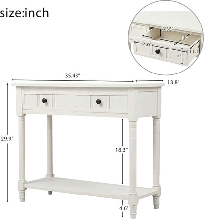 Merax Classic Wood Narrow Console Table with Drawers and Bottom Shelf for Entryway Hallway Front Door Ivory