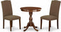East West Furniture ESEN3-MAH-18 3 Piece Dinette Set for Small Spaces Contains a Round Dining Table with Pedestal and 2 Dark Coffee Linen Fabric Upholstered Chairs, 30x30 Inch, Mahogany