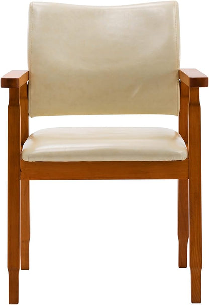 NOB Mid-Century Dining Side Chair with Faux Leather Seat in Beige, handrail Chair
