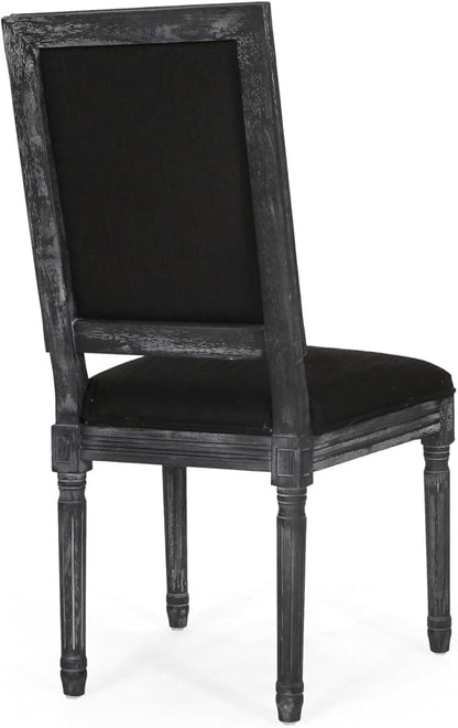 Merax Upholstered Solid Wood Dining Chairs Set of 2, French Country Style Accent Side Seating Furniture for Kitchen, Living Room, Cushioned Back, Black
