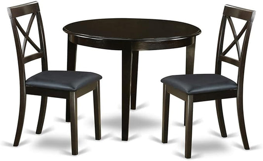 East West Furniture BOST3-CAP-LC 3 Piece Modern Dining Table Set Contains a Round Kitchen Table and 2 Faux Leather Dining Room Chairs, 42x42 Inch, Cappuccino