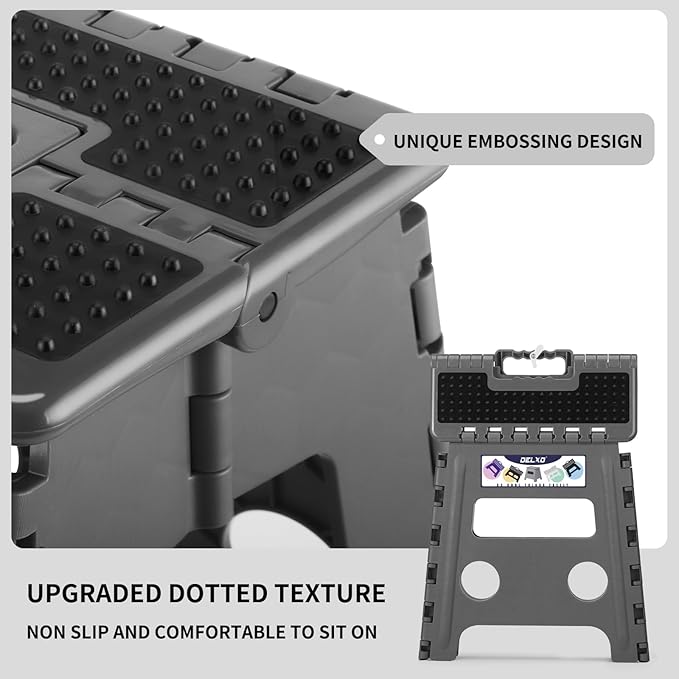 Delxo Folding Step Stool 13 inch Height Heavy Duty Foldable Step Stools,Kitchen Small Collapsible Fold Up Stepping Stool 1 Pack in Grey Dotted Texture
