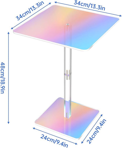 NiHome Square Iridescent Acrylic End Table for Small Spaces, Living Rooms, Bedrooms, Balconies, 0.3-Inch Thick Acrylic Coffee Table with Crystal Clear and Durable Design, 13.3"x13.3"x18.9" (1PC)