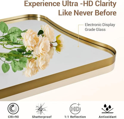 ANDY STAR 24x32 Inch Gold Mirror, Bathroom Vanity Mirror, Antique Brass Butterfly Mirror, Irregular Wall Mirror with Unique Curved Design Ideal for Home Remodel, Anti-Rust 1” Frame