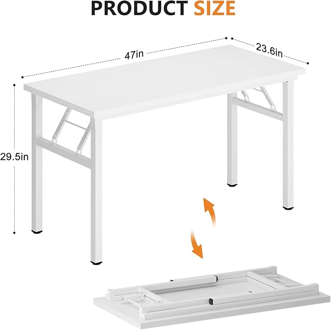 DlandHome 47 inches Folding Table Computer Desk Portable Table Activity Table Conference Table Home Office Desk, Fully Assembled White DND-ND5-120WW