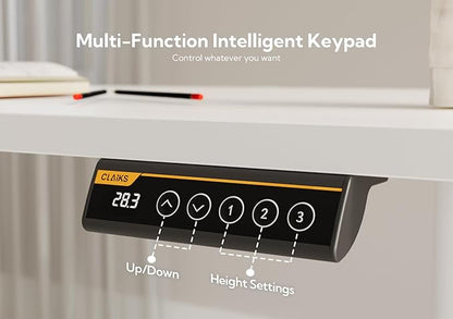 Claiks Electric Standing Desk, Adjustable Height Stand up Desk, 40x24 Inches Sit Stand Home Office Desk with Splice Board, White Frame/White Top