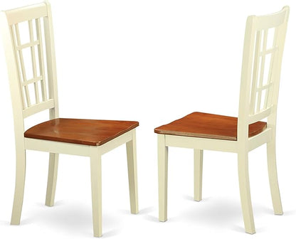 East West Furniture MZNI3-WHI-W 3 Piece Modern Dining Table Set Contains a Rectangle Wooden Table with Dropleaf and 2 Kitchen Dining Chairs, 36x54 Inch, Buttermilk & Cherry