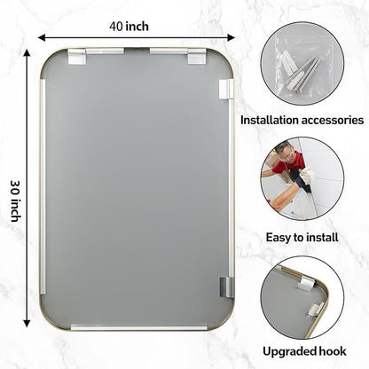 40x30 Inch Gold Bathroom Mirror, Brushed Gold Metal Framed Rectangular Mirror with Rounded Corner, Bathroom Vanity Mirror for Bedroom or Living Room, Horizontal/Vertical