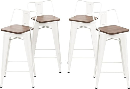 30 Inch Swivel Bar Stools Set of 4 with Backs Counter Height Industrial Metal Barstools Island Bar Chairs for Home Kitchen Dining Room (Swivel 30 inch, White Wooden)