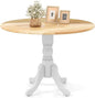COSTWAY Round Dining Table for 4, 39-inch Wooden Kitchen Table With Solid Rubber Wood Frame, Curved Trestle Legs, Adjustable Foot Pads, Mid Century Rustic Dinning Table for Living Room (Natural+White)