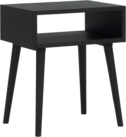 NTC Solid Oak Zoe Nightstand, Mid Century Modern Side Table Bedroom, Bedside Furniture, Night Stand, End Table, Easy Assembly - Burnt Black