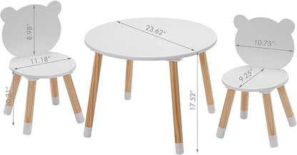 UTEX Kids Wood Table and Chair Set, Kids Play Table with 2 Chairs,3 Pieces Kids Round Table for Toddlers, Girls, Boys,White