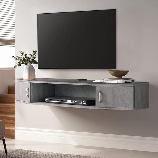 FITUEYES Floating TV Stand Wall Mounted Entertainment Center Media Console Storage Cabinet Under TV Stone Gray 43.3in