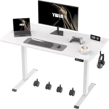 Ywin Electric Height Adjustable Standing Desk with Wheels, 63 x 24 inches Ergonomic Stand Up Desk for Home Office