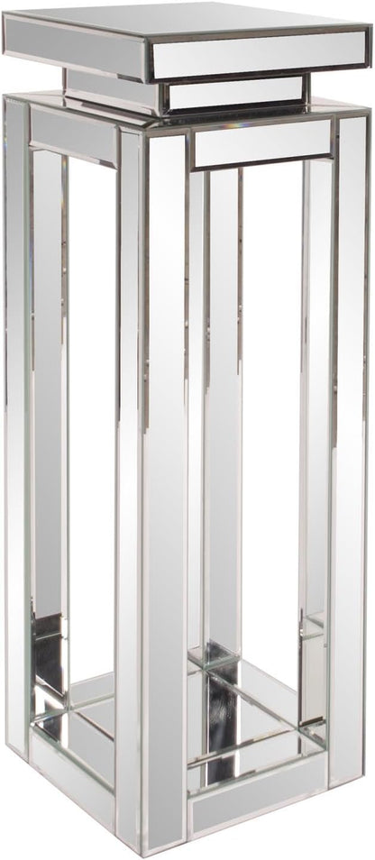 Howard Elliott Large Silver Mirrored Pedestal Accent Table for Home Decoration, Mirrored Finish Design End Table for Bedroom, Entryway or for Any Room, 12 x 12 x 36 inches