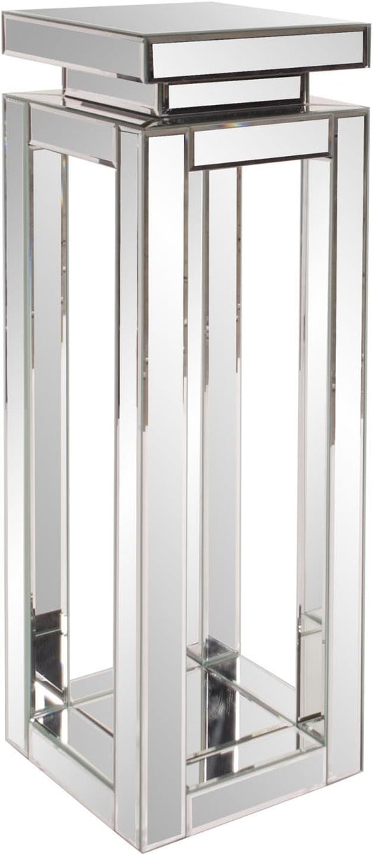 Howard Elliott Large Silver Mirrored Pedestal Accent Table for Home Decoration, Mirrored Finish Design End Table for Bedroom, Entryway or for Any Room, 12 x 12 x 36 inches