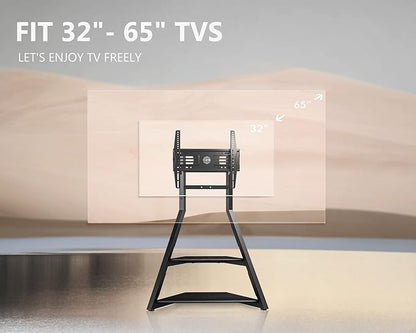 FITUEYES Design Corner TV Stand for 32 43 50 55 65 Inch TVs, Small Spaces Floor TV Stand Rolling TV Cart for LCD/LED Flat Curved Screens, Modern Living Room Television Stands, Eiffel Series, Black