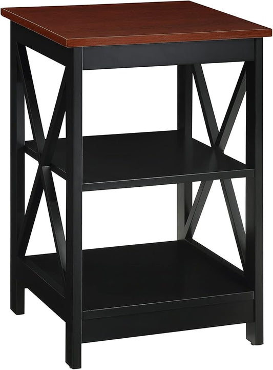Convenience Concepts Oxford End Table 15.75" - Modern Living Room Table with Storage Shelves, Transitional Nightstand Side Table for Home Decor and Display, Cherry/Black