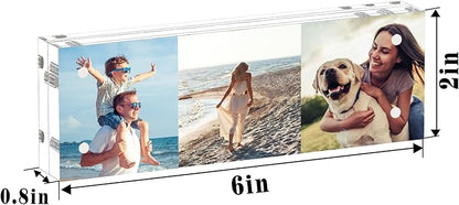 HELPLEX Acrylic Frame, 3 Pack 2x6 Acrylic Picture Frames, 20mm Thicker Frameless Clear Frame Double Sided Magnetic Frame, Free Standing Desktop Display Stand Acrylic Frames, 2x6(3 PACK)