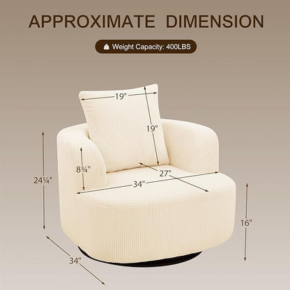 Furnimart 360° Swivel Barrel Accent Chair Set of 2, Round Upholstered Comfy Lounge Chair, Corduroy High-Resilienc Foam Single Sofa, No Assembly Wide Seat for Living Room, Bedroom, Apartment (Beige)