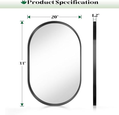 2 Pack Black Oval Mirrors, 20" x 33" Double Modern Mirror for Living Room, Black Frame Mirror for Over Sink Bedroom Fireplace Entryway Hang Vertical and Horizontal