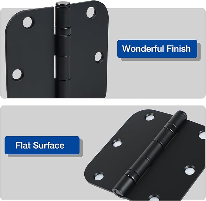 18 Pack Ball Bearing Round Matte Black Door Hinges 3.5 Inch 5/8" Radius Anti Squeak Interior 3-1/2"Flat Bifold Standard Bedroom Indoor for Doors 3 ½" Hardware Essentials House Home Decor Accessories