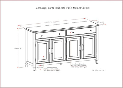 SIMPLIHOME Connaught SOLID WOOD 67 inch Wide Traditional Large Sideboard Buffet Storage Cabinet in Dark Chestnut Brown for the Living Room, Entryway and Family Room