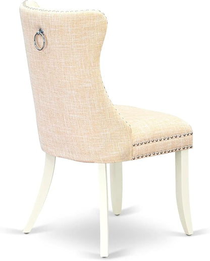 East West Furniture LGDA7-LWH-32 7 Piece Dinette Set Contains a Rectangle Dining Table with Butterfly Leaf and 6 Polyester Fabric Upholstered Chairs, 42x84 Inch, linen white