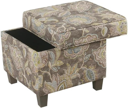 Homepop Home Decor |K7342-A824 | Classic Square Storage Ottoman with Lift Off Lid | Ottoman with Storage for Living Room & Bedroom, Gray Floral