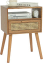 MaxSmeo Mid Century Modern Nightstand with Drawer, Small Nightstand Bedside Table, Rattan Nightstand, Wood End Table for Bedroom, Living Room (Brown)