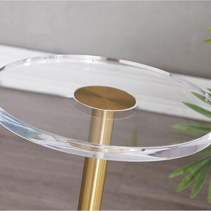 LIKENOW Furniture Acrylic Side Table,Clear Small Round End Table for Living Room,Bedroom,Office | Modern Nightstand with Marble Base,Gold Post,Clear Top for Drink,Food,Snack,Assembly(White)