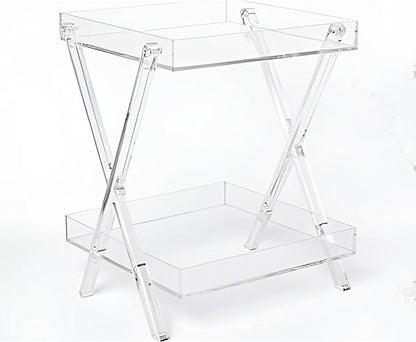 LIKENOW Furniture Acrylic Rectangular Tray Table with 2-Tier Storage,Clear,Modern,Assemble,20x18inch,High 24 Inch,16.5 LBS