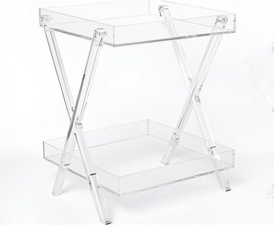 LIKENOW Furniture Acrylic Rectangular Tray Table with 2-Tier Storage,Clear,Modern,Assemble,20x18inch,High 24 Inch,16.5 LBS