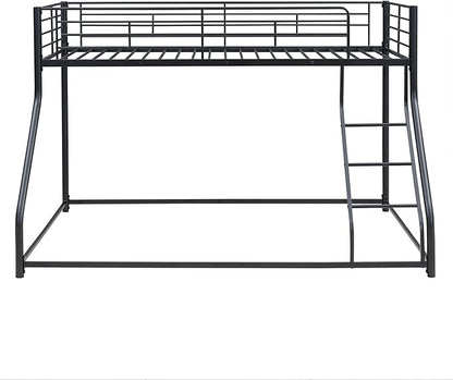 Twin XL Over Queen Metal Floor Bunk Bed with Sloping Stairs and Safety Guardrails for Bedroom,Guest Rooms, No Box Spring Needed, Simple to Assemble,Black