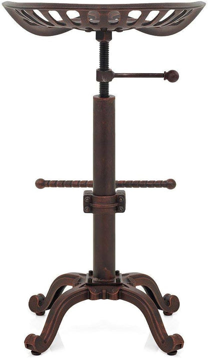 LOKKHAN Rustic Industrial Bar Stool - Cast Iron Tractor Stool Adjustable Height Swivel Breakfast Bar Stool (Copper)
