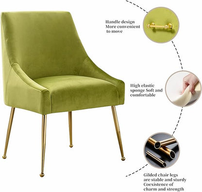 Velvet Dining Chairs Set of 2, Furniture Collection Modern Contemporary Upholstered with Polished Gold Metal Legs(Yellow Green)