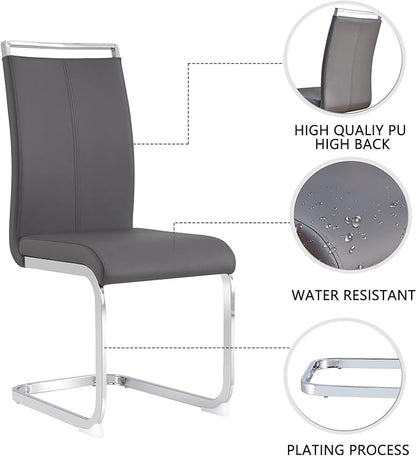 Dining Chairs Set, Kitchen Modern Metal Chairs with Faux Leather Padded Seat High Back and Sturdy Chrome Legs, Chairs for Dining Room (Grey, Set of 8)
