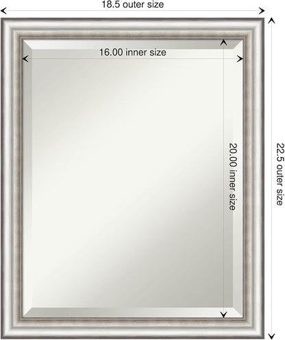 Amanti Art Silver Bathroom Mirror for Over Sink, 23x19 Salon Silver Narrow Rectangle Vanity Mirror, Small Traditional Frame, Hangs Horizonally and Vertically, Bathroom Wall Decor, Beveled Edge