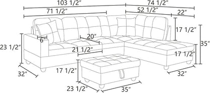 NicBex Sectional Couch 3 Pieces Sofa Set with Left Chaise Lint PVC L Shaped Cloud Couch for Living Room Furniture Sets with Storage Ottoman, Modular Sofa for Living Room & Apartment, Beige+Black