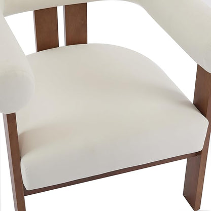 Christopher Knight Home Modern Velvet Upholstered Accent Chair for Living Room, Home Office, Apartment, Arm Chair with Curve Backrest and Birch Wood Legs, Three Legs Structure, White and Brown
