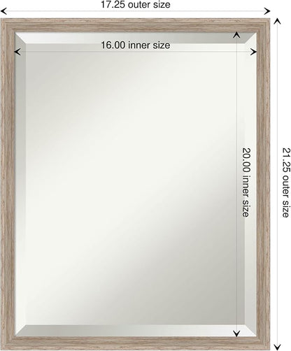Amanti Art White Bathroom Mirror for Over Sink, 21x17 Hardwood Wedge White Wash Rectangle Vanity Mirror, Small Rustic Farmhouse Wood Frame, Hangs Horizonally and Vertically, Bathroom Wall Decor