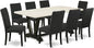 East West Furniture V627DR124-9 9 Piece Dining Set Includes a Rectangle Dining Room Table with V-Legs and 8 Black Color Linen Fabric Upholstered Parson Chairs, 40x72 Inch, Multi-Color