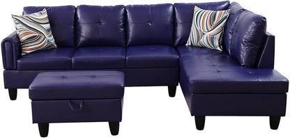 NicBex Sectional Couch 3 Pieces Sofa Set with Left Chaise Faux Leather L Shaped Cloud Couch for Living Room Furniture Sets with Storage Ottoman, Modular Sofa for Living Room & Apartment, Indigo