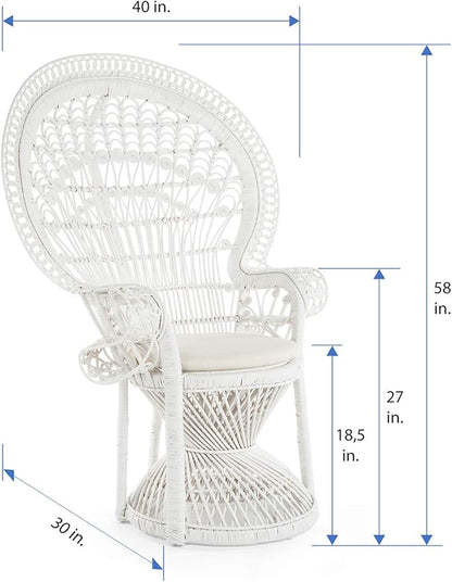 KOUBOO Peacock Grand Peacock Chair, Rattan Chair, Handmade, Accent Chair, Vintage, Retro, Boho, Furniture, Sunroom, White