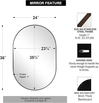 ANDY STAR Bronze Bathroom Mirror, 24x36 Brushed Bronze Oval Mirror, Oval Wall Mirror, Oval Vanity Mirror Metal Frame Deep 1’’ for Bathroom, Bedroom, Living Room, Entryway, Hang Vertical or Horizontal